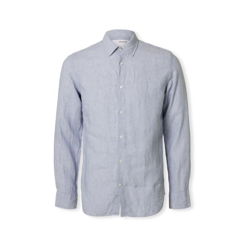 Πουκάμισο με μακριά μανίκια Selected Regkylian-Linen Shirt - Blue Fog/White