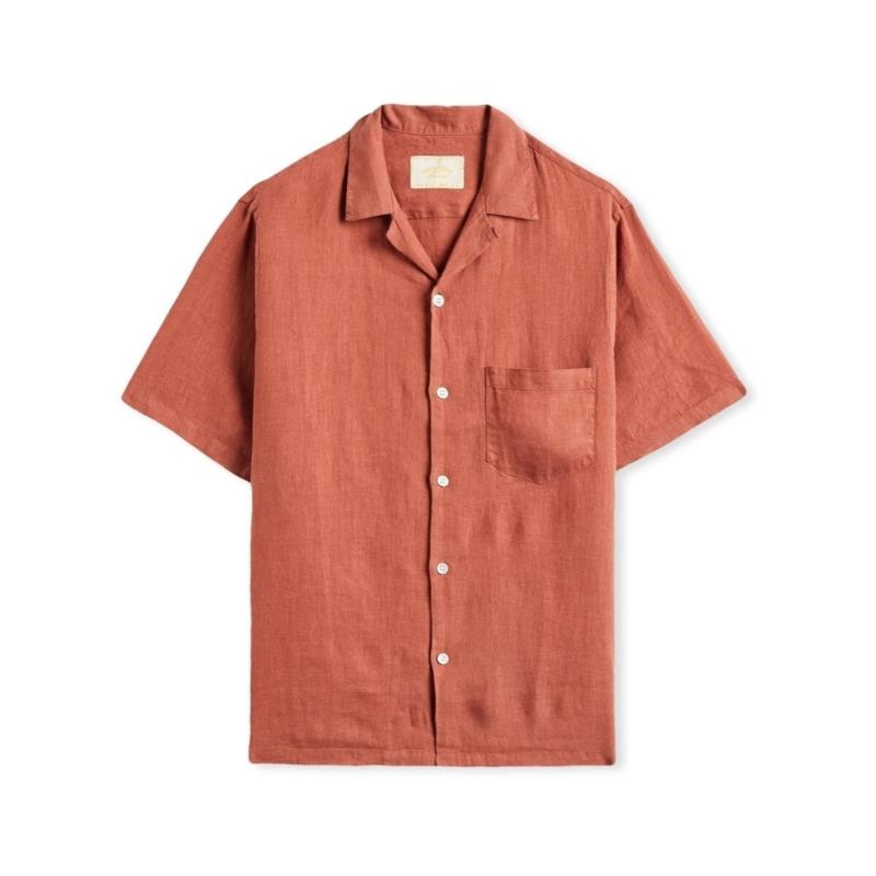 Πουκάμισο με μακριά μανίκια Portuguese Flannel Linen Camp Collar Shirt - Terracota