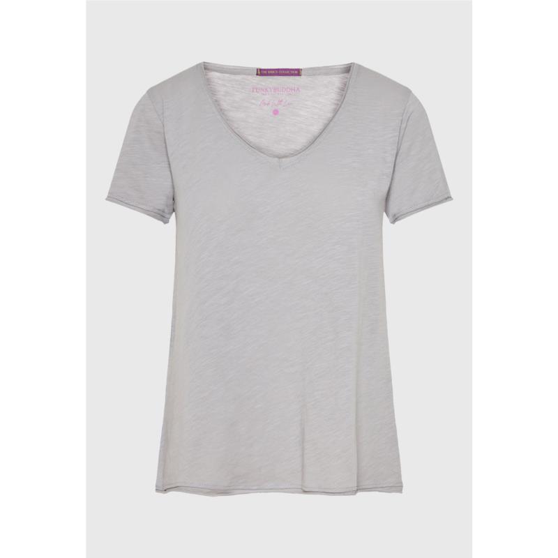 Γυναικείο V-neck t-shirt με raw edges - The essentials