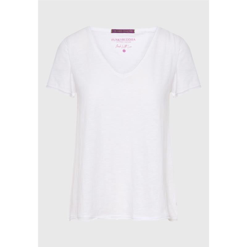 Γυναικείο V-neck t-shirt με raw edges - The essentials