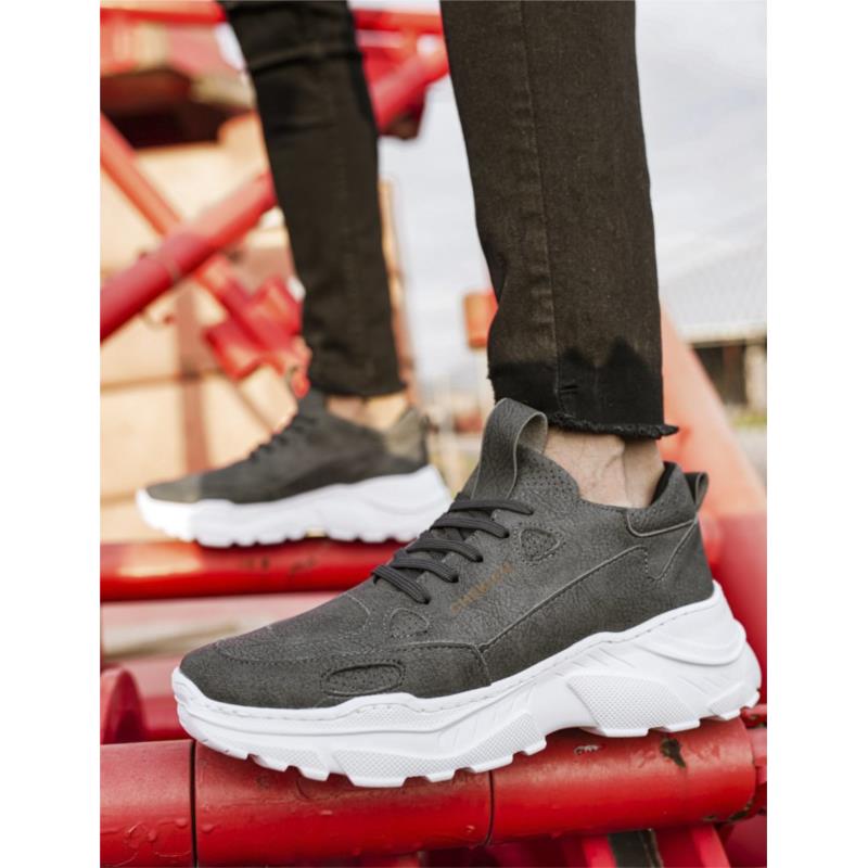 Ανδρικά ανθρακί Sneakers δερματίνη τρακτερωτή σόλα CH089A
