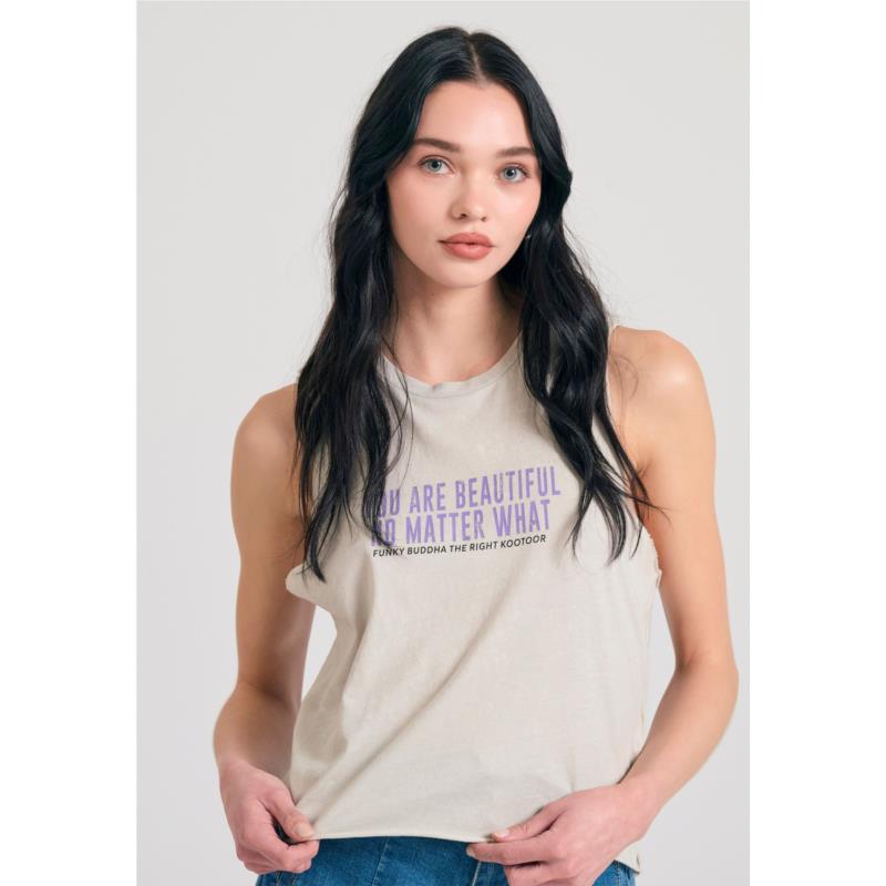 Γυνακείο garment dyed tank top με text artwork τύπωμα