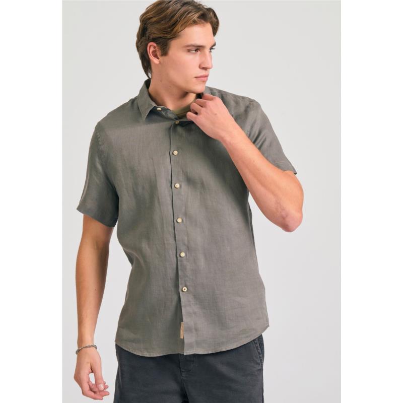 Garment dyed κοντομάνικο λινό πουκάμισο - The essentials