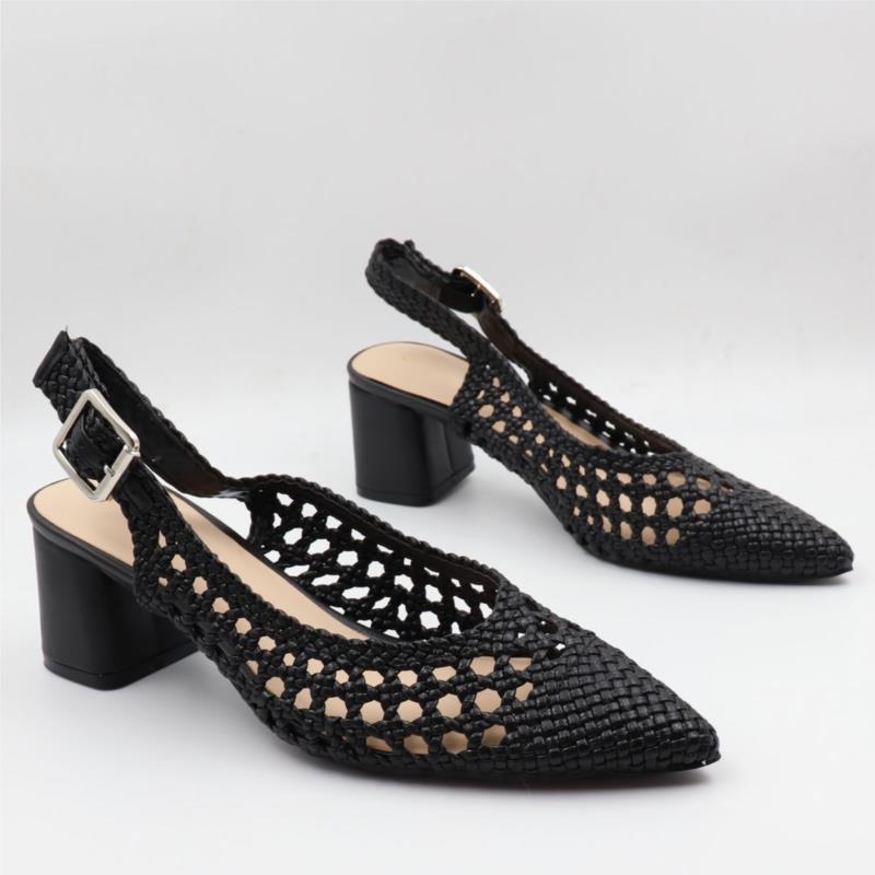 Γόβες μυτερές openheel με πλεκτό σχέδιο Alta moda K5072 ΜΑΥΡΟ