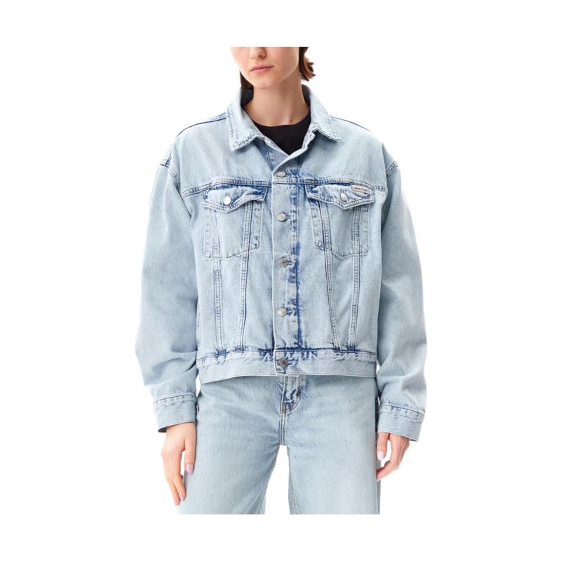 Χοντρό μπουφάν Calvin Klein Jeans DENIM BOXY FIT JACKET WOMEN