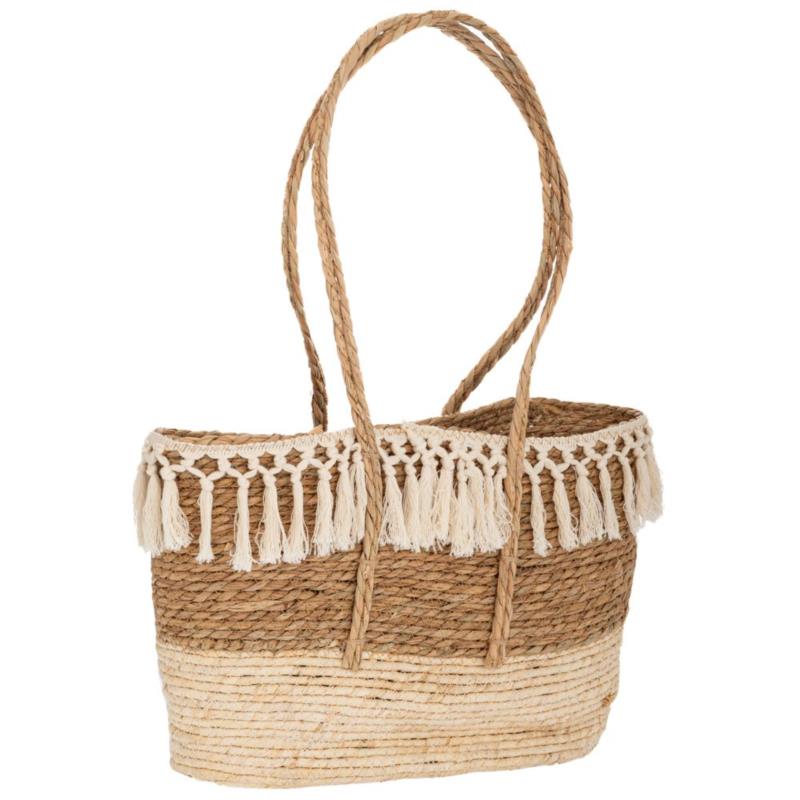 Τσάντα Θαλάσσης Ψάθινη Πλεχτή Με Κρόσσια Boho 49x15x32/70εκ. Natural-Μπεζ iliadis 90093 (Υλικό: Ψάθινο, Χρώμα: Μπεζ) - Iliadis - il_90093
