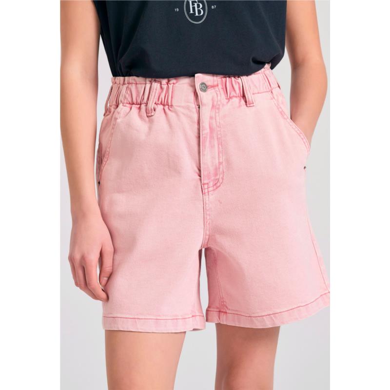 Garment dyed τζιν σορτς με βολάν στη μέση