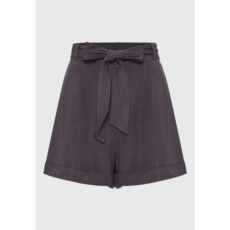 Loose fit linen blend σορτς με πιέτες και ζώνη