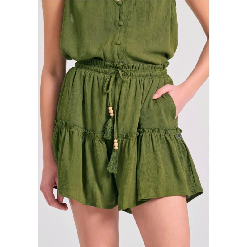 Loose fit skort με βολάν και κέντημα