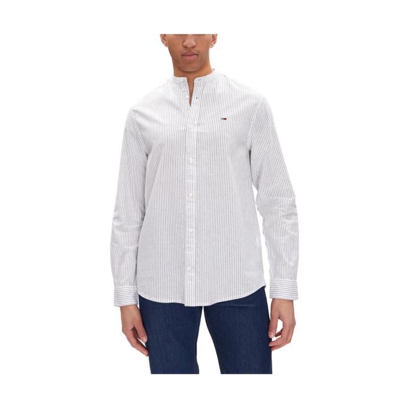 Πουκάμισο με μακριά μανίκια Tommy Hilfiger TOMMY JEANS LINEN STRIPE MAO COLLAR SHIRT MEN