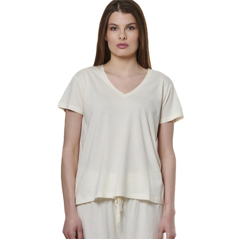 Body Action - WOMEN'S V-NECK T-SHIRT - WHITE ALYSSUM