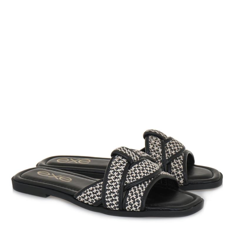 EXE Shoes Γυναικείες Παντόφλες 700-159 Μαύρο Καμηλό Ζεμπρά U4700159198S