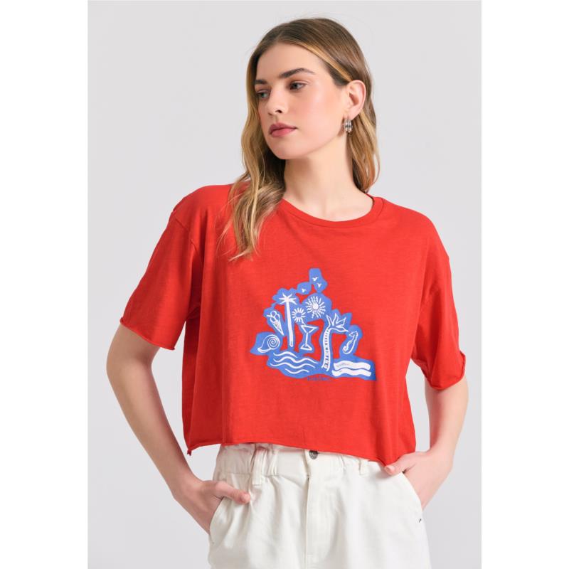 Γυναικείο oversized t-shirt με τύπωμα στο στήθος