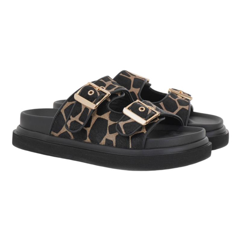 EXE Shoes Γυναικεία Παντόφλας FLATFORMS 03R-232 Μαύρο GIRAFFE Πόνυ U403R23228C6