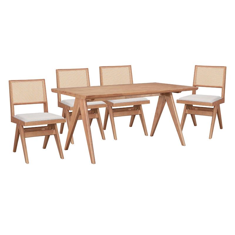 Τραπεζαρία Winslow pakoworld σετ 5τεμ ξύλο rubberwood ανοιχτό καρυδί 160x85x75εκ - PAKO WORLD - 247-000011