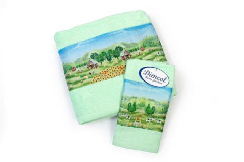 Πετσέτα Σετ 2 τεμ Με Ψηφιακή Εκτύπωση bebe Farm 342 30X50,70X140 Mint 100% Cotton