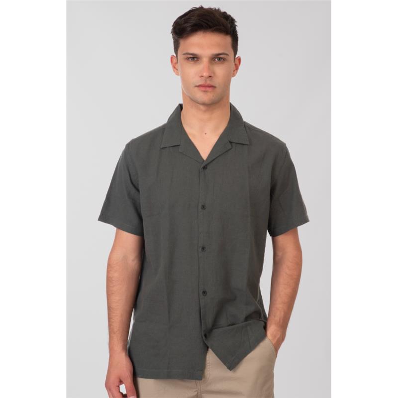 Rebase - SHIRTS BYRON COLLAR SHORT SLEEVE LINEN BLEND (RELAXED FIT) - MIDNIGHT MOSS