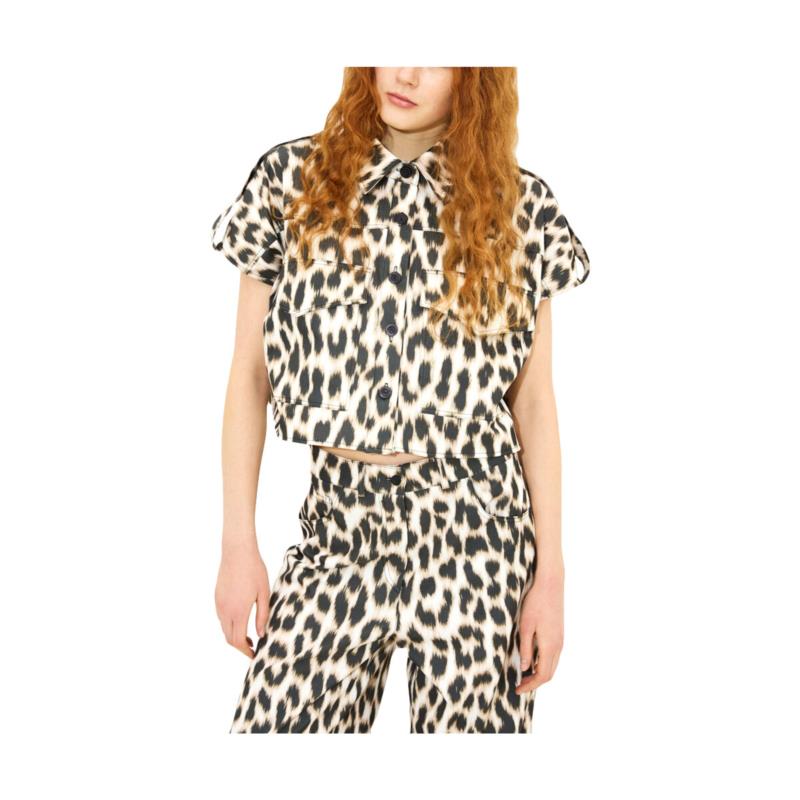 Πουκάμισα Dolce Domenica DIXIE LEOPARD SHORTSLEEVE CROP SHIRT WOMEN