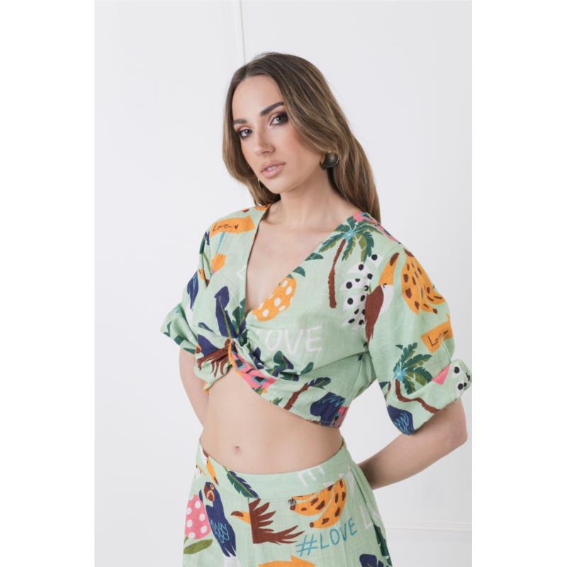 Crop top με πιάσιμο στο ντεκολτέ - 4252032546