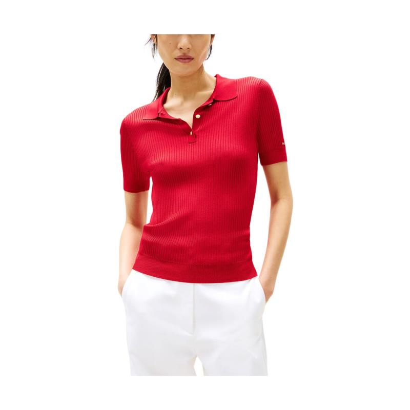 T-shirt με κοντά μανίκια Tommy Hilfiger RIB SLIM FIT POLO T-SHIRT WOMEN