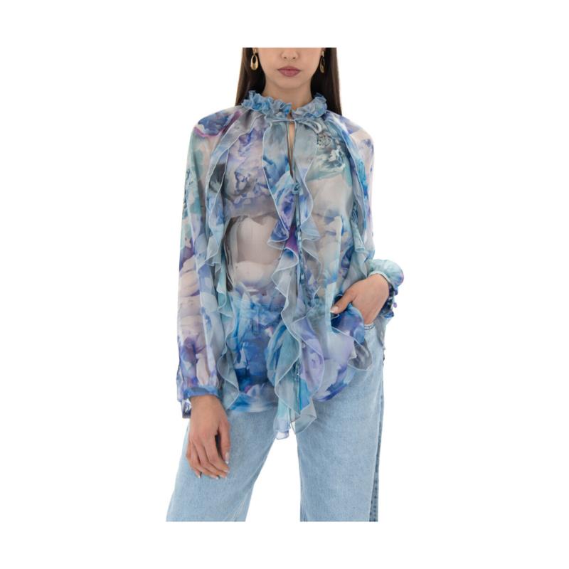 Πουκάμισα Twenty-29 FLORAL WIDE SLEEVE SEE THROUGH RUFFLE SHIRT WOMEN
