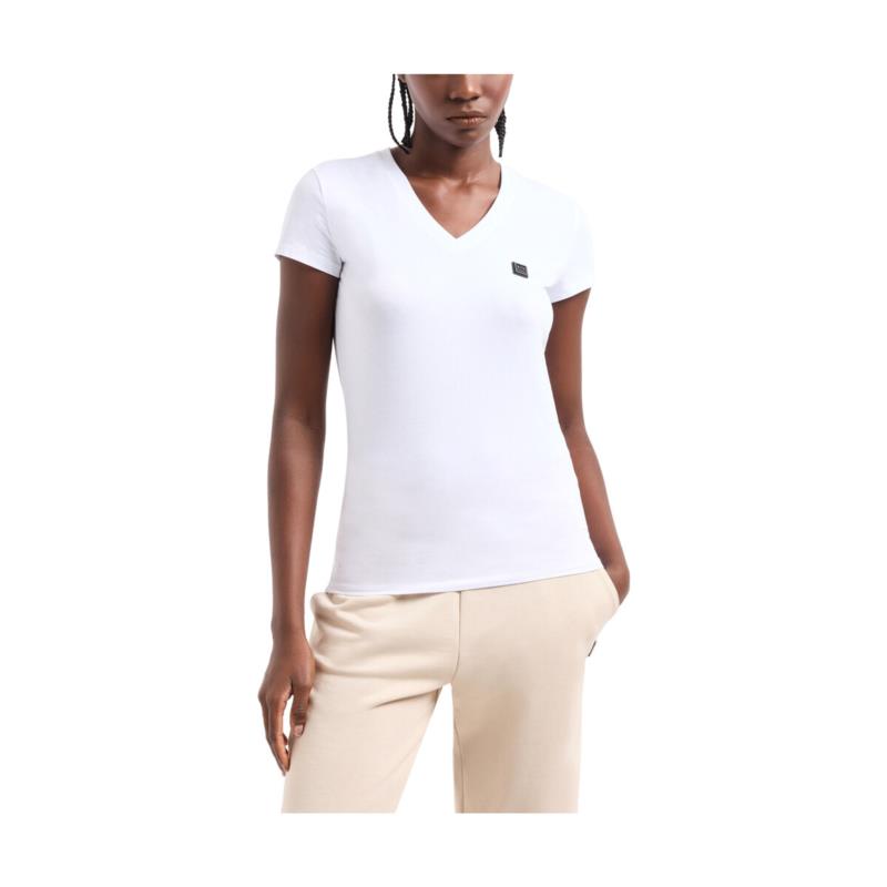 T-shirt με κοντά μανίκια EAX LOGO V NECK SLIM FIT T-SHIRT WOMEN