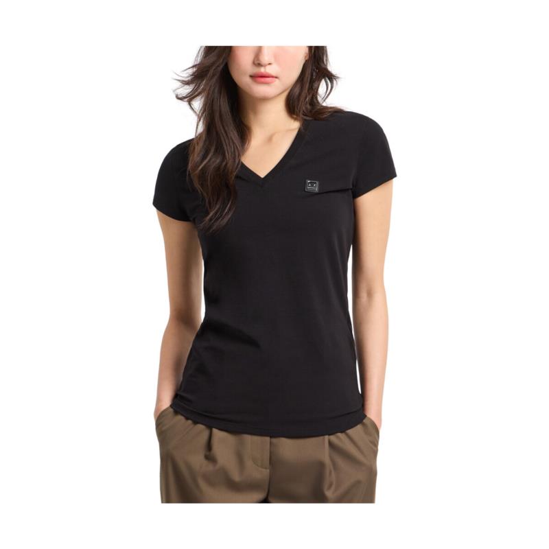 T-shirt με κοντά μανίκια EAX LOGO V NECK SLIM FIT T-SHIRT WOMEN
