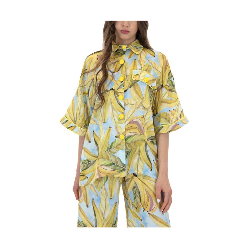 Πουκάμισα C.manolo SATIN PRINTED SHORT SLEEVE BIG BUTTON SHIRT WOMEN