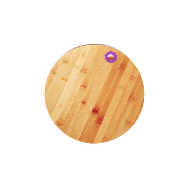 Muhler Ξύλινος Δίσκος Κοπής Στρογγυλός Μπαμπού (Bamboo) 25cm με λεπτομέρεια σε Μωβ χρώμα, MR-1636BS - Muhler