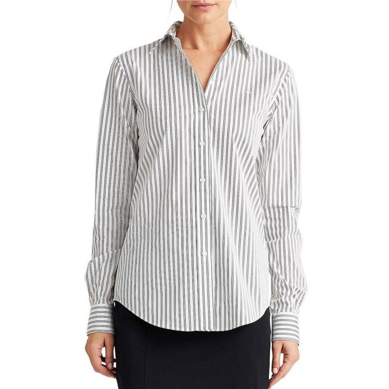 Lauren Ralph Lauren γυναικείο ριγέ πουκάμισο με κεντημένο logo - 200786633001 - Λευκό