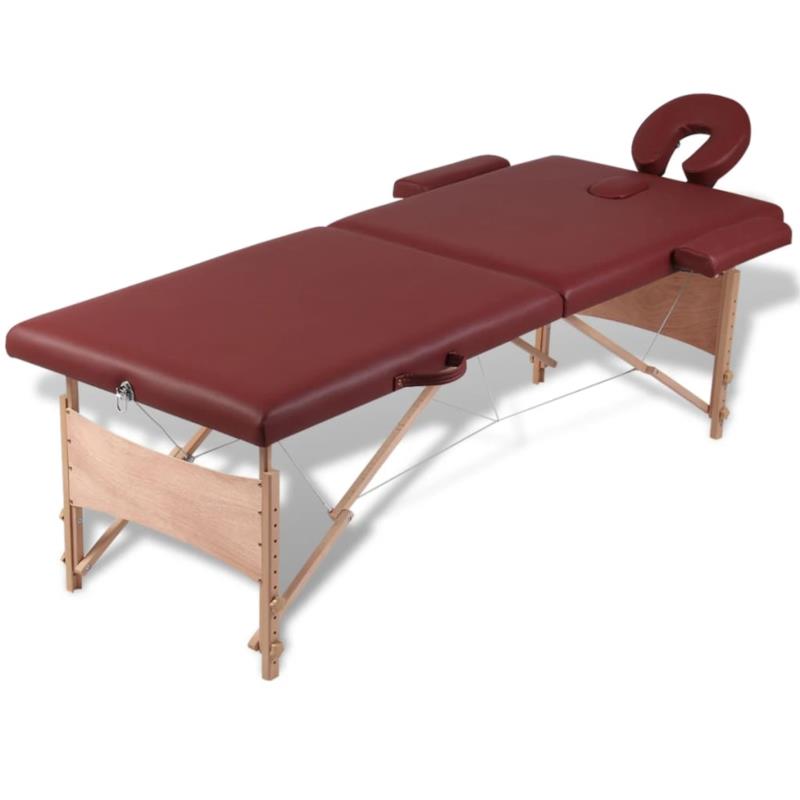 vidaXL Κρεβάτι μασάζ Πτυσσόμενο 2 θέσεων με ξύλινο σκελετό Κόκκινο