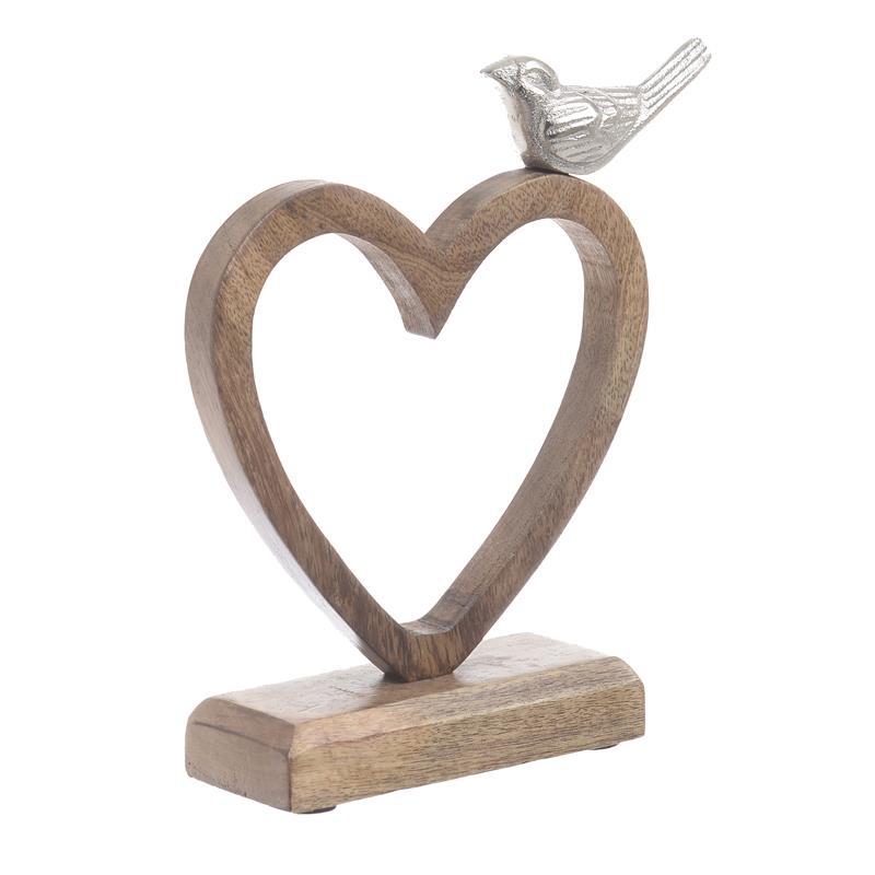 Διακοσμητική Επιτραπέζια Καρδιά Μεταλλική-Ξύλινη Ασημί-Μπεζ inart 18x5x20εκ. 3-70-357-0110 (Υλικό: Ξύλο, Χρώμα: Ασημί ) - inart - 3-70-357-0110
