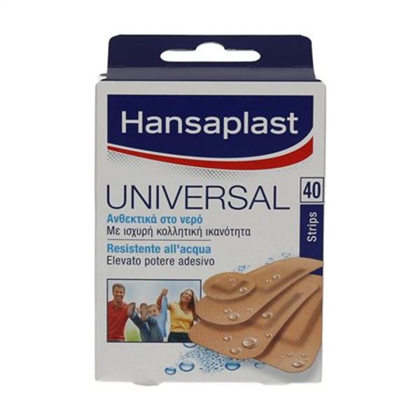 Hansaplast Strips/Ταχυεπιδέσμοι Universal Water Resistant 40 strips (20 Strips-1,9cm x 7,2cm,10 Strips-3,0cm x 7,2cm,2 Strips-5,0cm x 7,2cm,8 Spots-O 23mm)