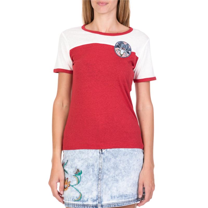 FUNKY BUDDHA - Γυναικεία κοντομάνικη μπλούζα FUNKY BUDDHA κόκκινη - λευκή