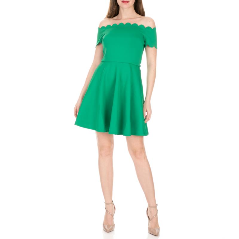 TED BAKER - Γυναικείο μίνι φόρεμα TED BAKER FELLAMA BARDOT SCALLOP πράσινο