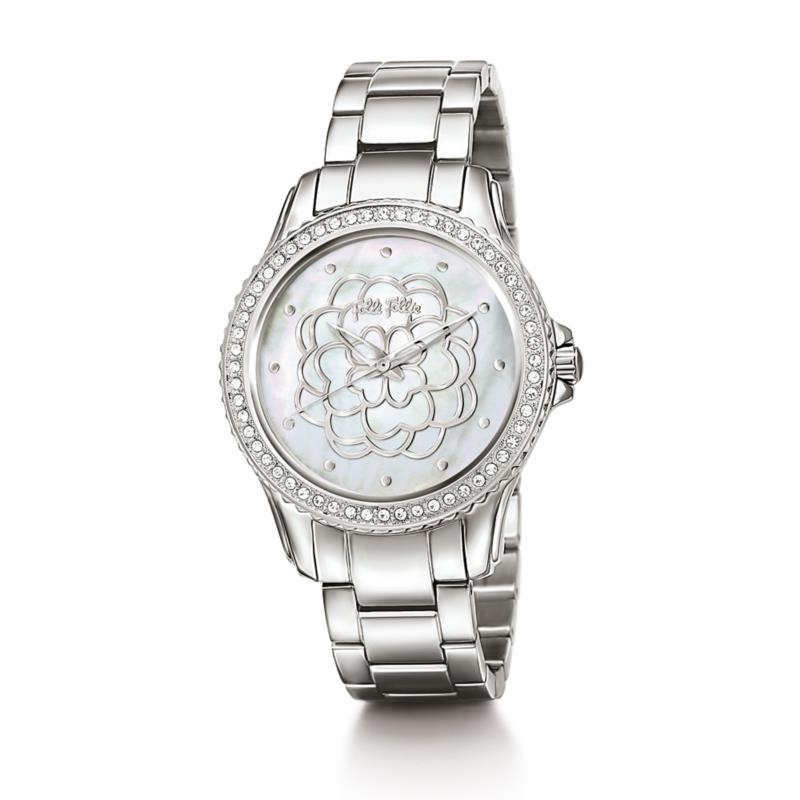 FOLLI FOLLIE - Γυναικείο ρολόι με μπρασελέ από ατσάλι FOLLI FOLLIE SANTORINI FLOWER ασημί