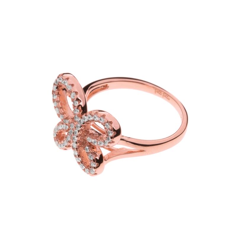 FOLLI FOLLIE - Γυναικείο ασημένιο δαχτυλίδι με πεταλούδα FOLLI FOLLIE ροζ-χρυσό