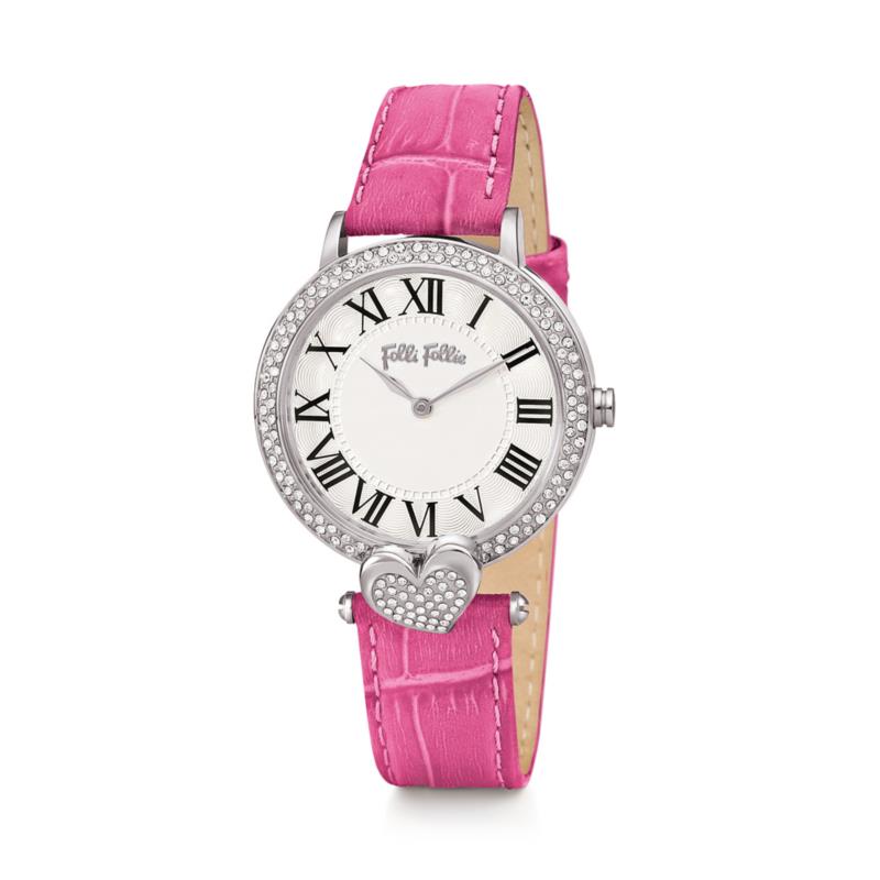 FOLLI FOLLIE - Γυναικείο ρολόι με δερμάτινο λουράκι FOLLI FOLLIE LOVE&FORTUNE ροζ