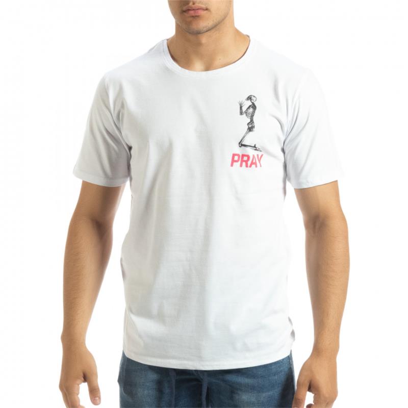 Ανδρική λευκή κοντομάνικη μπλούζα Pray Trust