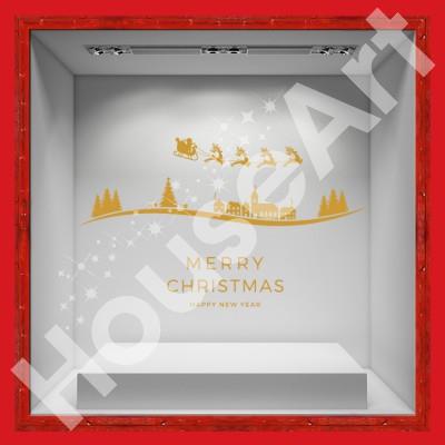 Χριστουγεννιάτικο Έλκηθρο Χριστουγεννιάτικα Αυτοκόλλητα βιτρίνας 48 x 80 cm