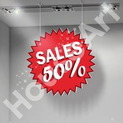 Sales 50% Red backround Εκπτώσεις Καρτολίνες κρεμαστές 50x50 cm