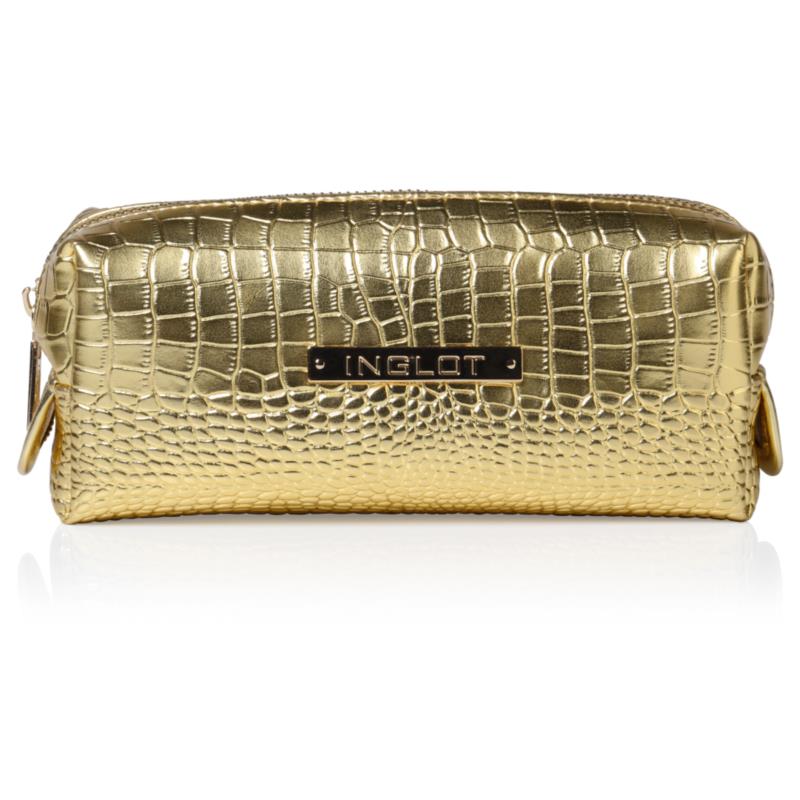 COSMETIC BAG CROCODILE LEATHER PATTERN GOLD SMALL (R24393)