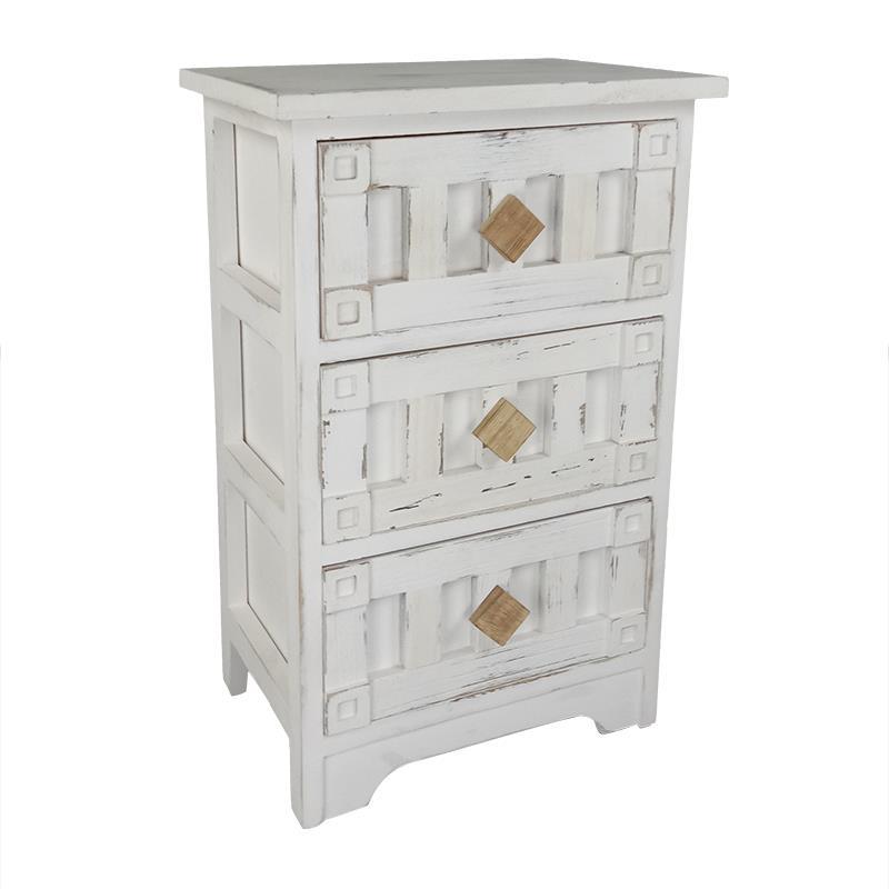 Συρταριέρα ξύλινη αντικέ λευκή 35x25x57cm Inart 3-50-735-0003