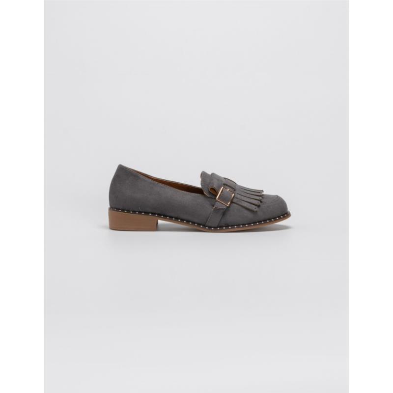 Suede loafers με κρόσσια και ζωνάκι - Γκρι